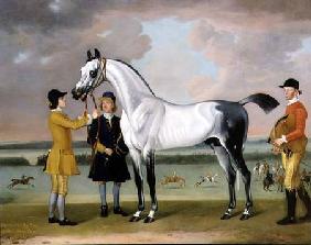 The Duke of Bolton's 'Starling' with a jockey and groom at Newmarket 1734