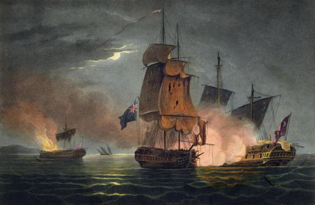 Capture of the Badere Zaffer, July 6th 1808, from 'The Naval Achievements of Great Britain' by James von Thomas Whitcombe