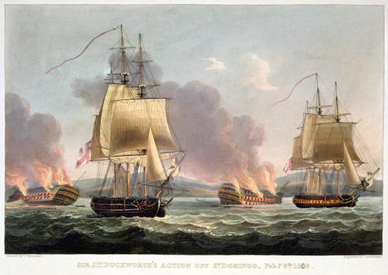 Sir J. T. Duckworth's Action off St. Domingo, February 6th 1806, engraved by Thomas Sutherland for J von Thomas Whitcombe