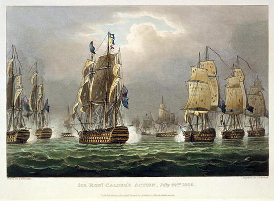 Sir Robert Calder's Action, July 22nd 1805, engraved by Thomas Sutherland for J. Jenkins's 'Naval Ac von Thomas Whitcombe