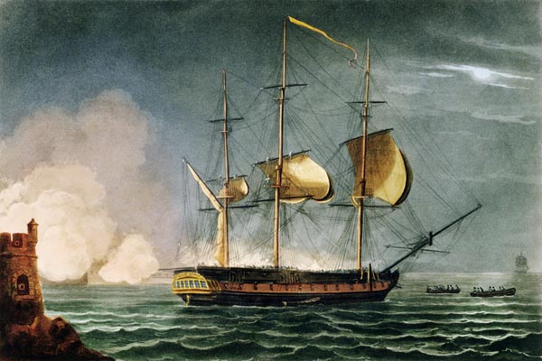Cutting out of the Hermione from the Harbour of Porto Cavallo, October 25th 1799, from 'The Naval Ac von Thomas Whitcombe