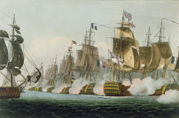 The Battle of Trafalgar, 21st October 1805, engraved by Thomas Sutherland for J. Jenkins's 'Naval Ac von Thomas Whitcombe