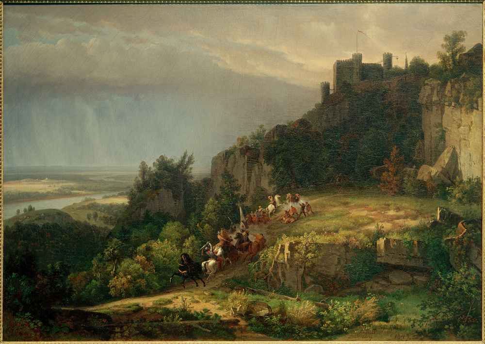 Kampf vor der Burg (Burg Drachenfels) von Thomas Worthington Whittredge