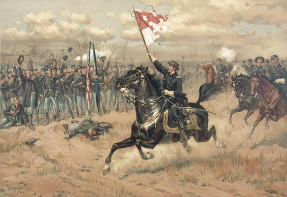 Sheridan's famous ride at the Battle of Cedar Creek Virginia in 1864 (colour litho) von Thure de Thulstrup