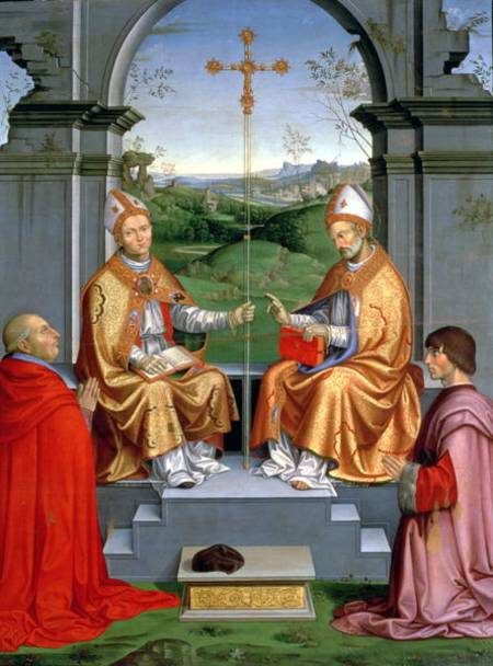 St. Thomas a Becket and St. Martin of Tours with Archbishop Giovanni Pietro Arrivabene and Guidobald von Timoteo Viti