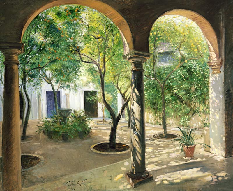 Shaded Courtyard, Vianna Palace, Cordoba (oil on canvas)  von Timothy  Easton