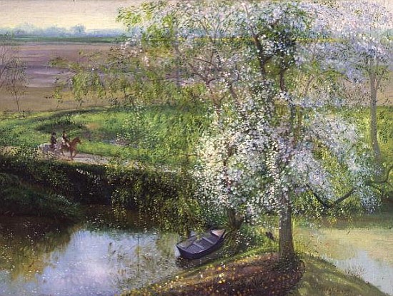 Flowering Apple Tree and Willow, 1991  von Timothy  Easton