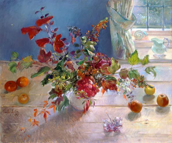Honeysuckle and Berries, 1993 (oil on canvas)  von Timothy  Easton