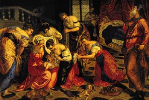 Die Geburt Johannes des Täufers. von Tintoretto (eigentl. Jacopo Robusti)