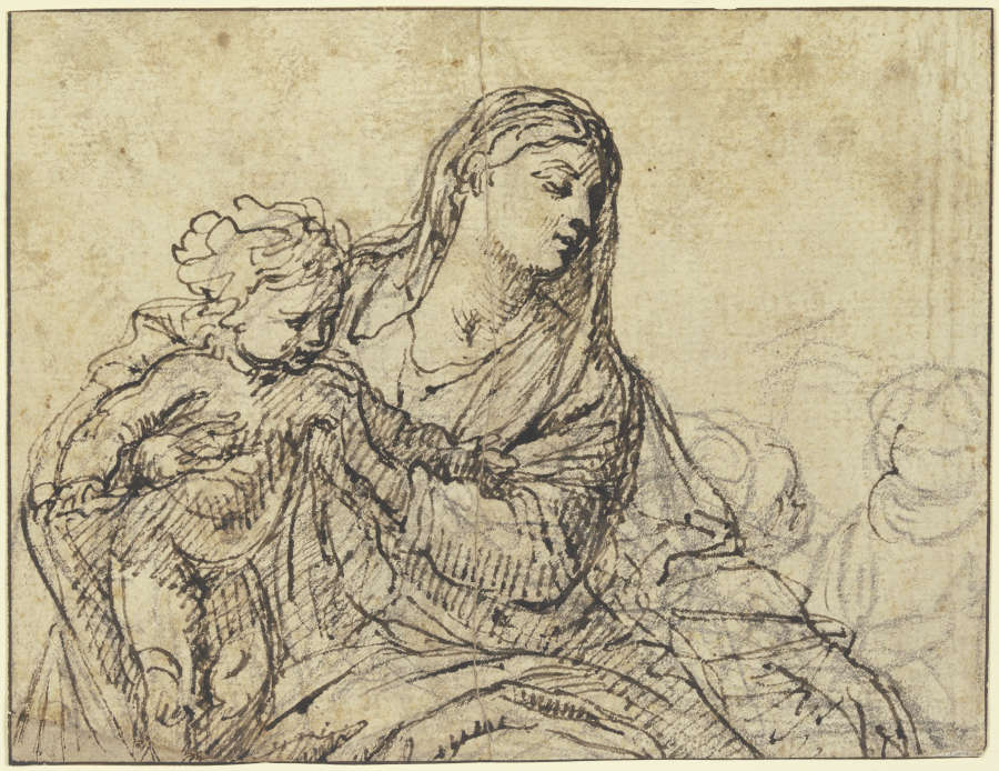 Sitzende Madonna mit Kind, Halbfigur nach rechts von Tizian