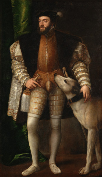 Kaiser Karl V. mit Hund von Tizian (Tiziano Vercellio/ Titian)