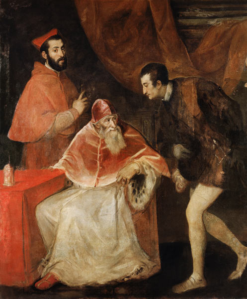 Bildnis Papst Pauls III. mit seinen Nepoten von Tizian (Tiziano Vercellio/ Titian)