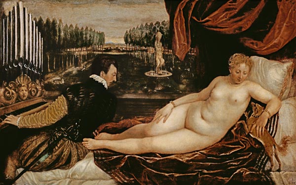 Venus and the Organist von Tizian (Tiziano Vercellio/ Titian)