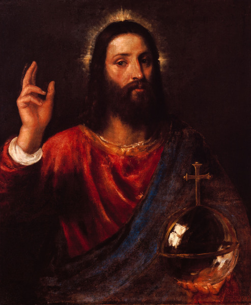 Christ blessing / Titian / c.1565 von Tizian (Tiziano Vercellio/ Titian)