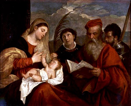 Madonna and Child with SS. Stephen, Jerome and Maurice von Tizian (Tiziano Vercellio/ Titian)