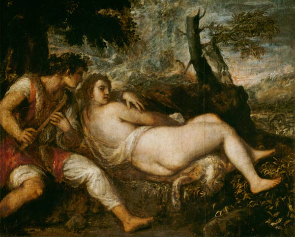 Nymphe und Schäfer von Tizian (Tiziano Vercellio/ Titian)