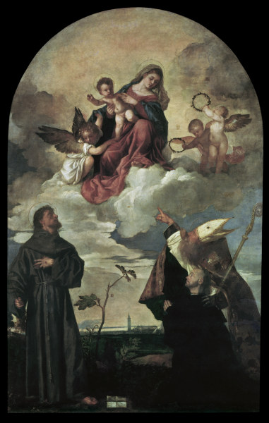 Titian / Mary with child and saints von Tizian (Tiziano Vercellio/ Titian)