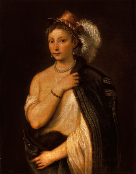 Titian / Yg.Woman with Plumed Hat / 1536 von Tizian (Tiziano Vercellio/ Titian)