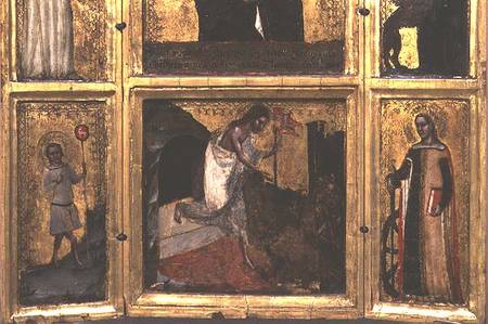 Resurrection with Christ as a boy and St. Catherine, bottom half of a triptych von Tommaso da Modena Barisino or Rabisino