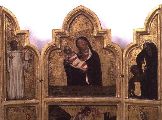 Madonna and Child with St. Benedict and St. Jerome, top half of triptych (see also 78652) von Tommaso da Modena Barisino or Rabisino