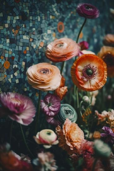 Blumen und Mosaik
