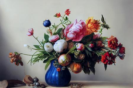 Blumenstrauß mit blauer Vase