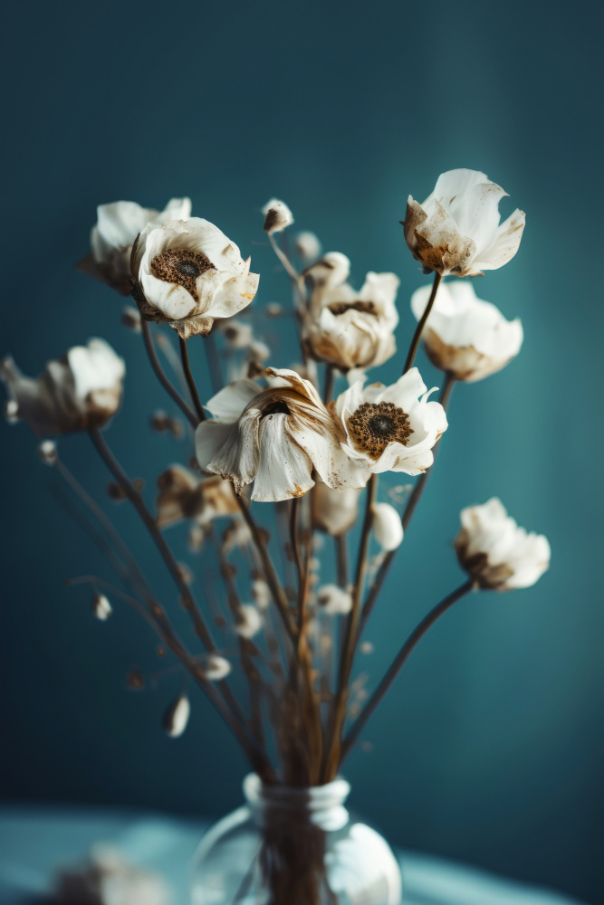Weiße Blumen auf türkisfarbenem Hintergrund von Treechild