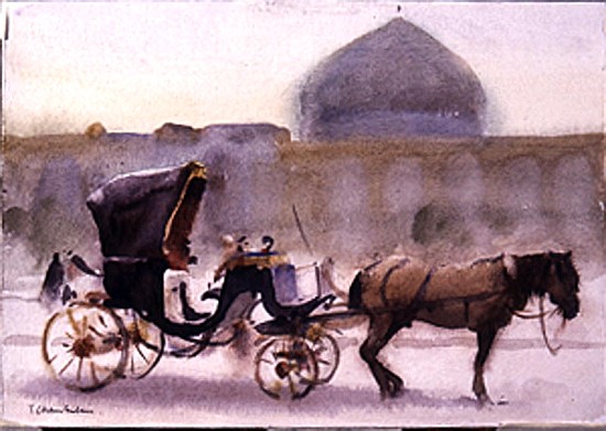 Horse and Carriage, Naghshe Jahan Square, Isfahan (w/c on paper)  von Trevor  Chamberlain