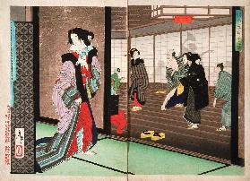 Die Kurtisane Shiraito aus dem Haus Hashimoto-ya. Diptychon. Aus der Serie "Shinsen azuma nishiki-e" 1886