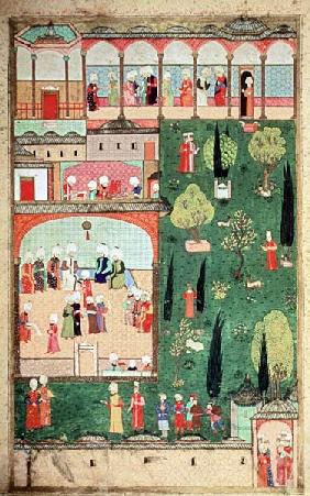 H 1524 f.242r Council of ministers at Topkapi Palace, from the 'Hunername' by Lokman 1588