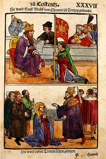 Sigismund raises Count Adolph of Cleves to the rank of Duke at the Council of Constance, from ''Chro von Ulrich von Richental