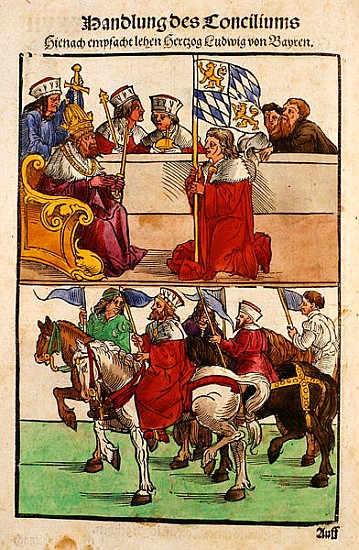 The Duke of Bayern receives his Feudal rights from the Emperor at the Council of Constance, from ''C von Ulrich von Richental