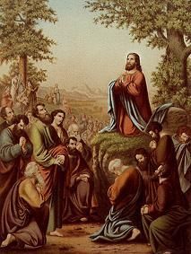Reproduktion aus der Allivoli-Bibel: Bergpredigt (Christus lehrt das Vaterunser) von (um 1900) Anonym