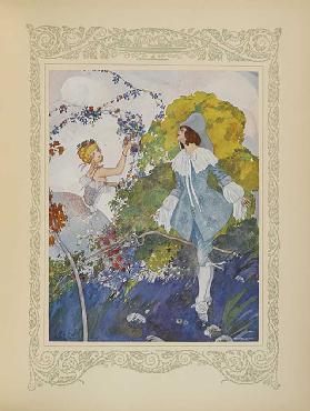 Er sah ein Mädchen, das so schön war, dass er beschloss, sie zu heiraten, Illustration aus Contes du 1912