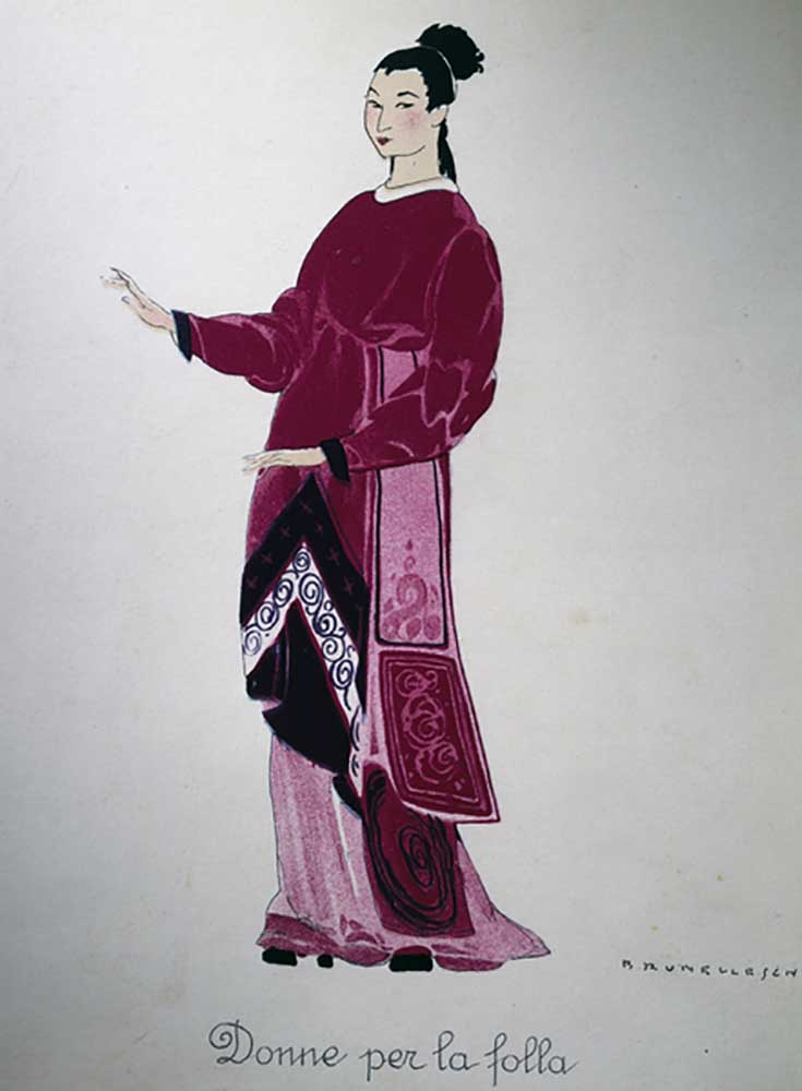Kostüm einer Dame aus Turandot von Giacomo Puccini, Entwurf von Umberto Brunelleschi (1879-1949) für von Umberto Brunelleschi