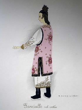 Kostüm für ein junges Hofmädchen aus Turandot von Giacomo Puccini, Entwurf von Umberto Brunelleschi 