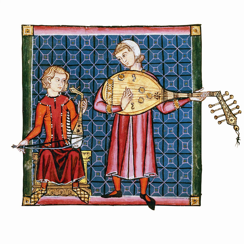 Zwei Ménestrels. Illustration aus den Cantigas de Santa Maria von Unbekannter Künstler