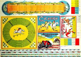 Cover-Design für das Kinderspiel "Pferderennen. Rallye. Fußball." 1925