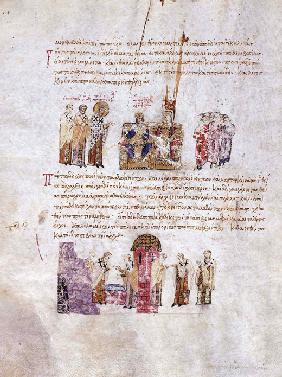 Das Konzil von Konstantinopel 843 (Miniatur aus der Madrider Bilderhandschrift des Skylitzes)