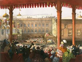 Der Kaiser Alexander II. grüßt das Volk von der Roten Treppe 1856