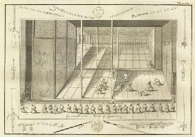 Die Audienzhalle des niederländischen Botschafters. (Aus Engelbert Kaempfers "Heutiges Japan") 1729