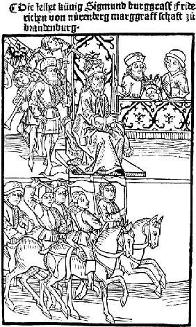 Die Belehnung Friedrichs I. mit der Markgrafschaft Brandenburg (Linke Hälfte)