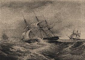 Die Fregatte Kreiser und der Sloop Ladoga vor der Küste von Amerika 1823