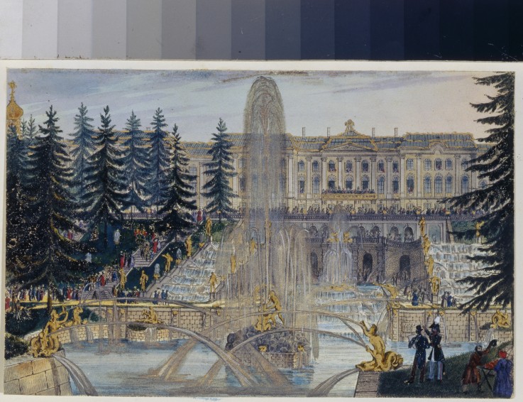 Die Große Kaskade im Schlosspark von Peterhof (Album von Marie Taglioni) von Unbekannter Künstler