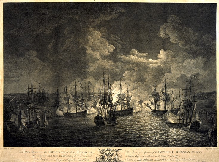 Die Seeschlacht von Çesme in der Nacht zum 26. Juni 1770 von Unbekannter Künstler