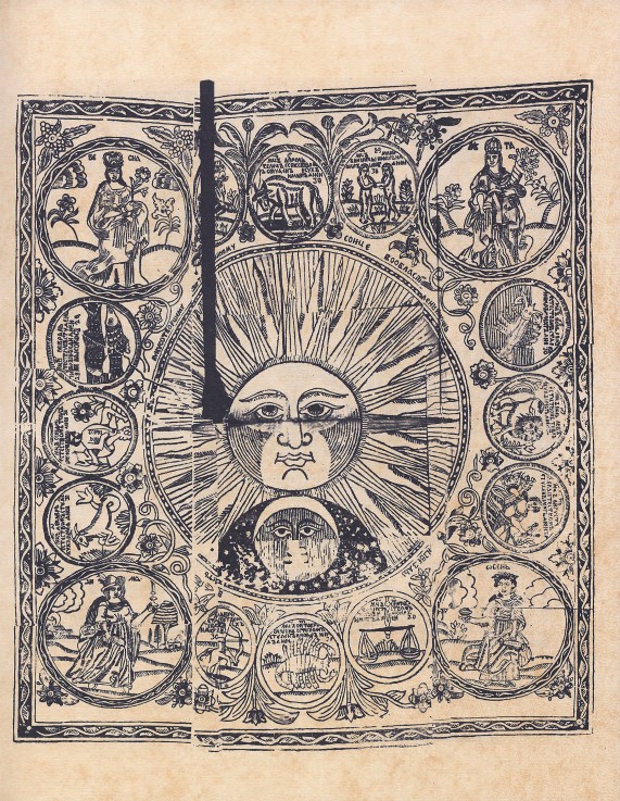 Die Sonne mit Sternzeichen und den vier Jahreszeiten von Unbekannter Künstler