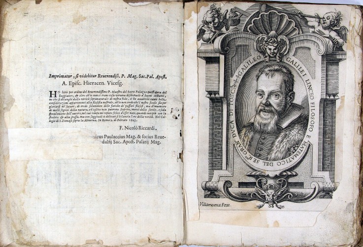 Doppelseite aus dem Buch "Prüfer mit der Goldwaage (Il Saggiatore)" von Galileo Galilei von Unbekannter Künstler
