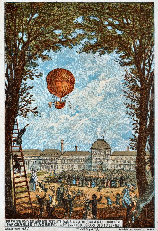 Erste Flugreise mit Charles und Robert, 1783 (Aus der Serie "Der Traum vom Fliegen") von Unbekannter Künstler