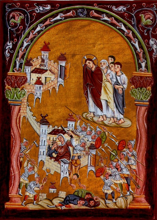 Erster Kreuzzug. Jerusalem wird von Heiden belagert und erobert (Aus dem Evangeliar Ottos III.) von Unbekannter Künstler