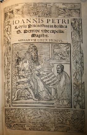Frontispiz des Missarum Liber primus von Giovanni Pierluigi da Palestrina (Palestrina und Papst Juli 1572